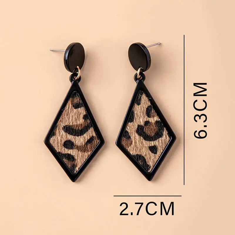 Women Vintage Geometric Leopard Skin Acrylic Earrings