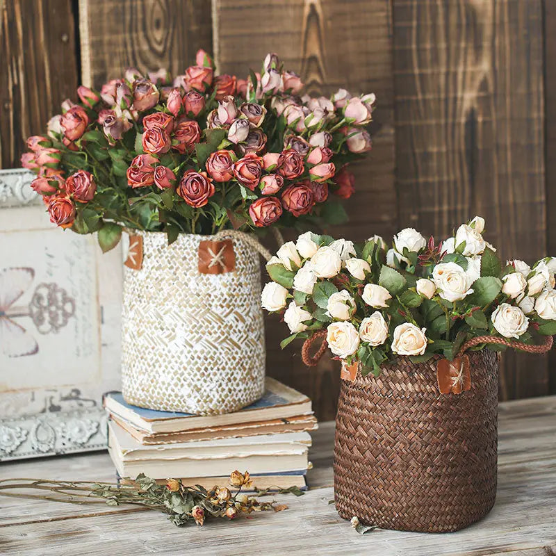 Seaweed Woven Flower Basket - Rustic Beach-Inspired Decor