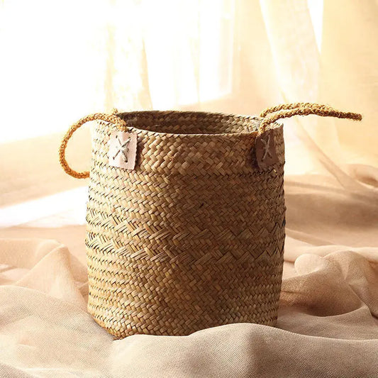 Seaweed Woven Flower Basket - Rustic Beach-Inspired Decor