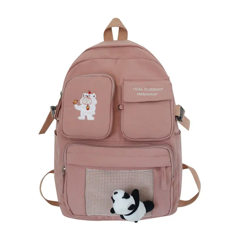 Cartoon Embroidery Waterproof Nylon Backpack for Teen Girls