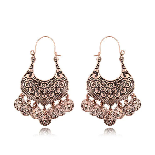 Retro Leaf Gemstone Rhinestone Earrings