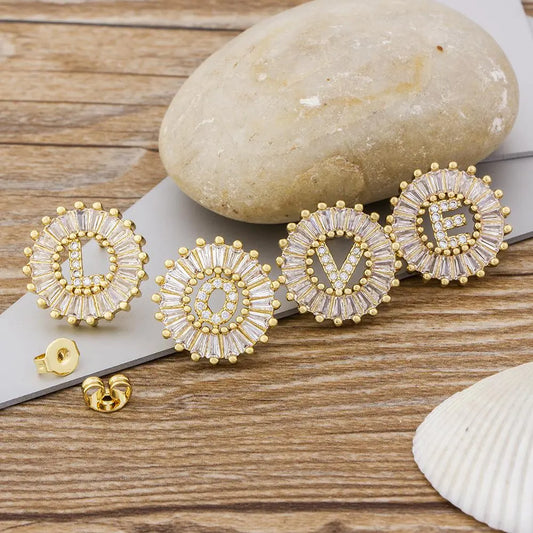 Women Chic Gold Letter Studs