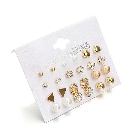 Women Crystal Pearl Heart-shaped Earrings
