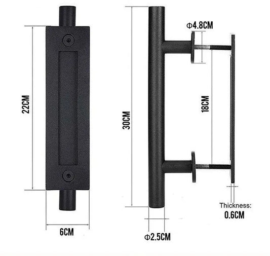 Poignée de porte de grange en bois noir - Poignée de porte coulissante double face
