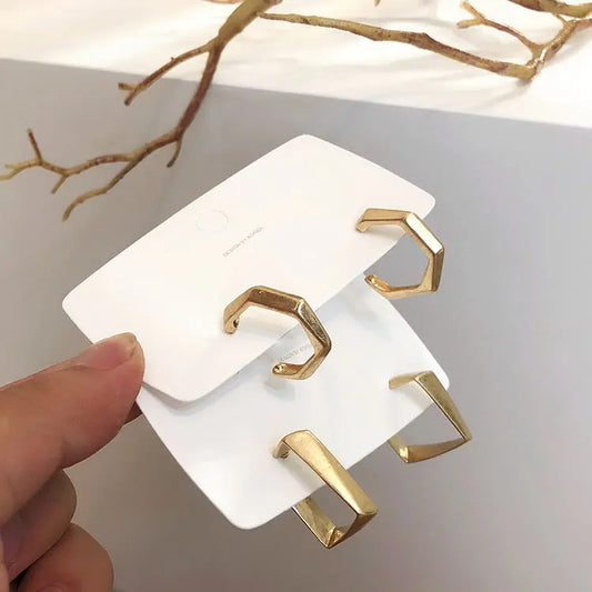 Women Circle Hoop Golden Metal Earrings