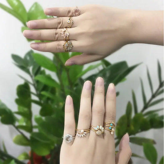 Women Pink Stone Petals Rings