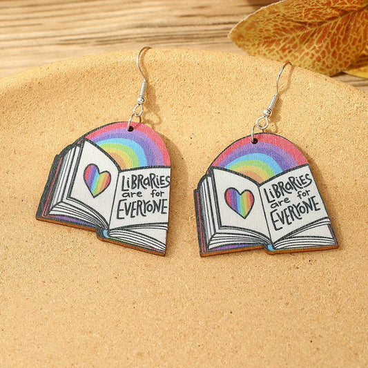 Women Geometric Rainbow Book Earrings Wooden