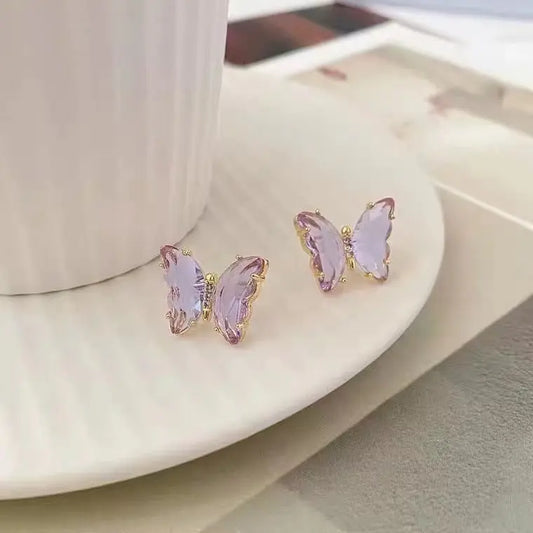 Purple Crystal Butterfly Earrings