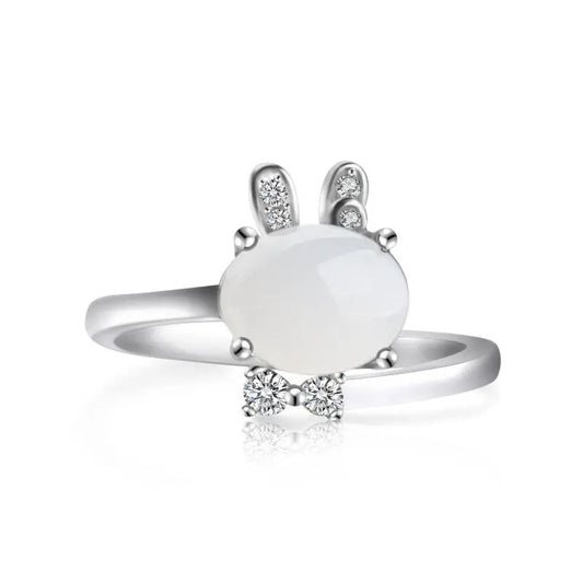 Retro Rabbit Jade Adjustable Ring