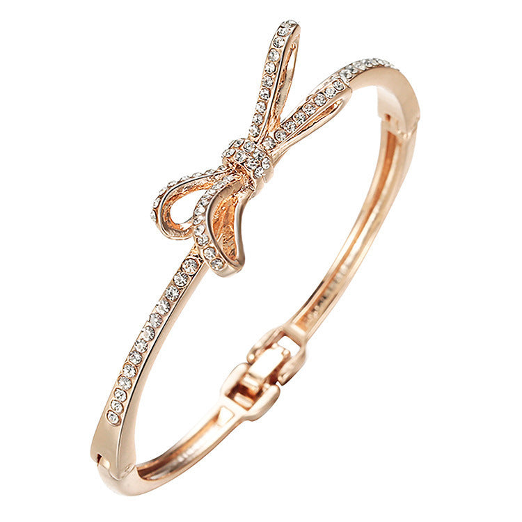 Diamond & Bow Rose Gold Bracelet - Elegant Women's Jewelry