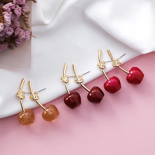 Fashion Women Sequins Flashing Red Cherry Earrings
