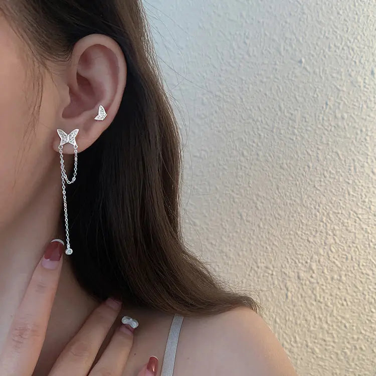 Elegant Asymmetrical Butterfly Tassel Earrings