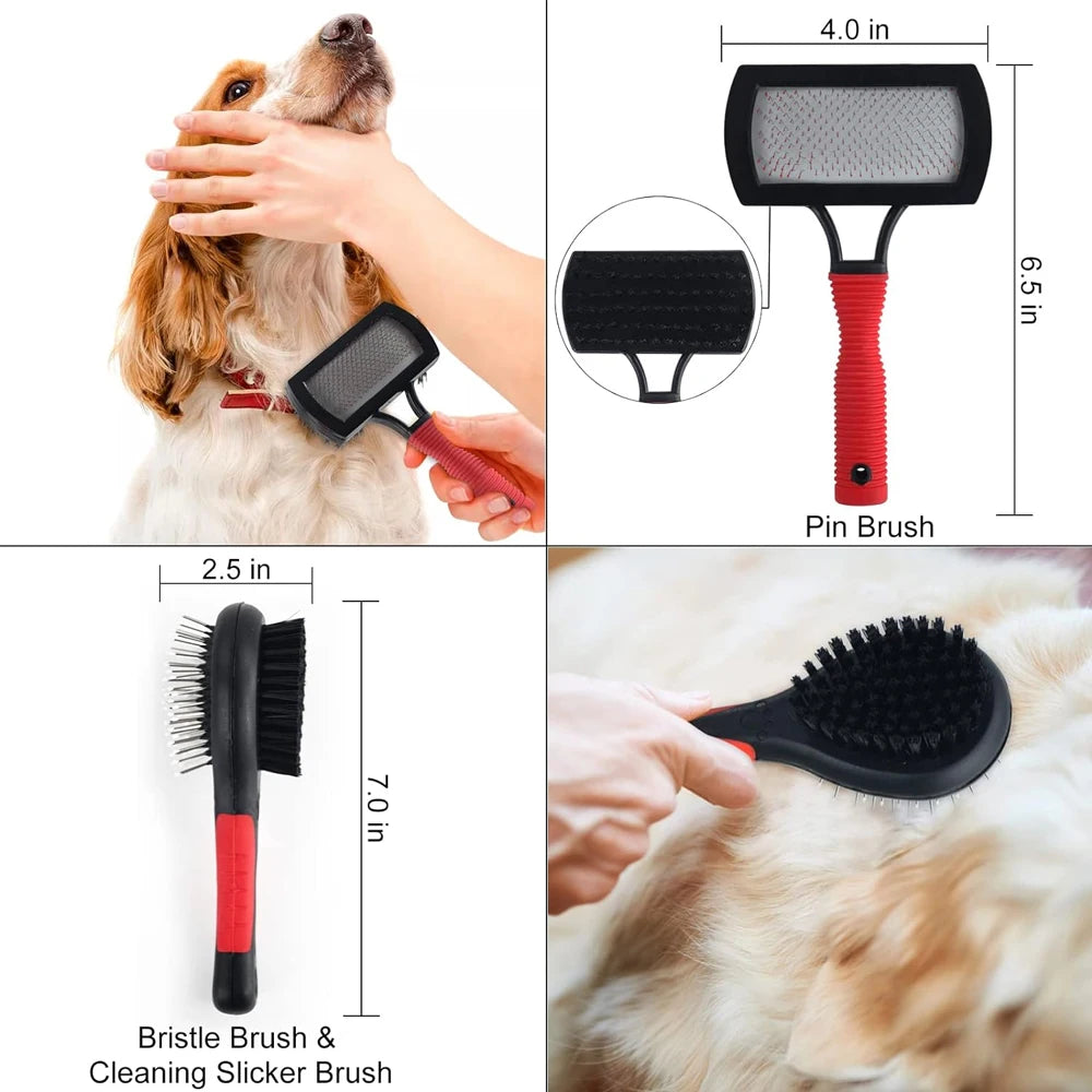 Pet Cleaning Grooming Tool Kit + Hair Removal Brush + Nail Clipper File Flea Combs