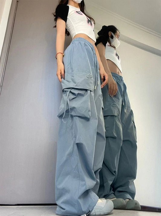 Women's Y2K High Waist Cargo Pants - Casual Streetwear - Big Pockets