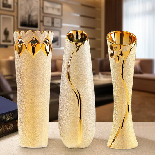 Golden Ceramic Tabletop Flower Vase for Wedding Gift