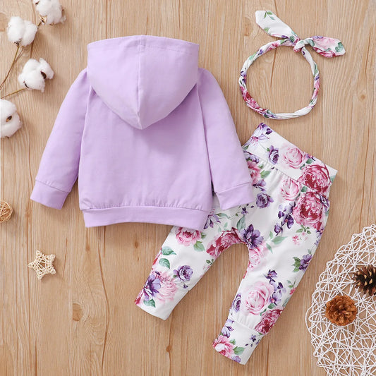 Ensemble de vêtements 3 pièces pour bébé fille à fleurs