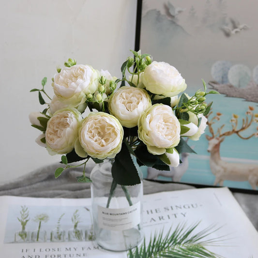 Bouquet de pivoines et de roses en soie pour décoration DIY