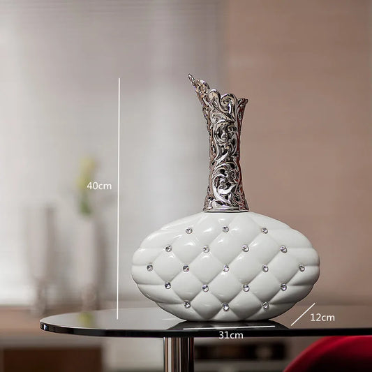 White Silver Diamond Ceramic Vase