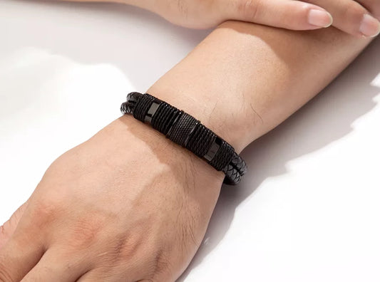 Stylish Double-Layer Woven Leather Bracelet for Men