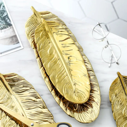 Golden Ceramic Rim Sushi Leaf Tray