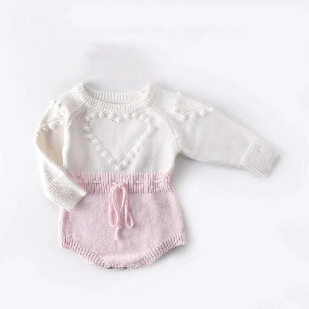 Baby Girls Long Sleeve Loving Heart Knit Jumpsuit