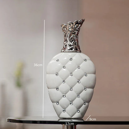 White Silver Diamond Ceramic Vase