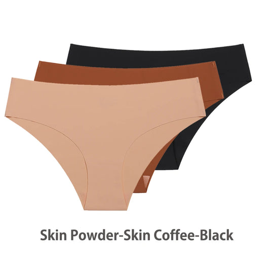 Women Breathable Low Waist Underwear Solid Silk Briefs Invisible Seamless Panties