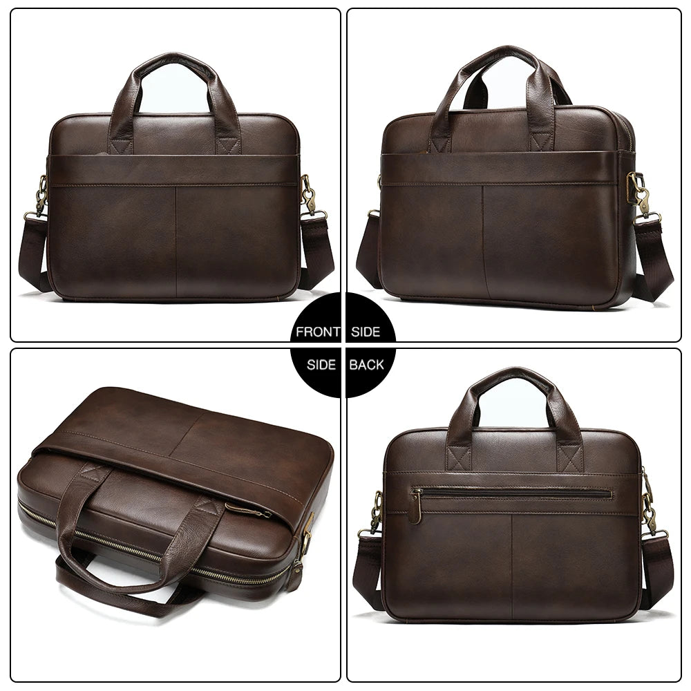 Genuine Leather Men's Briefcase for 14" Laptop