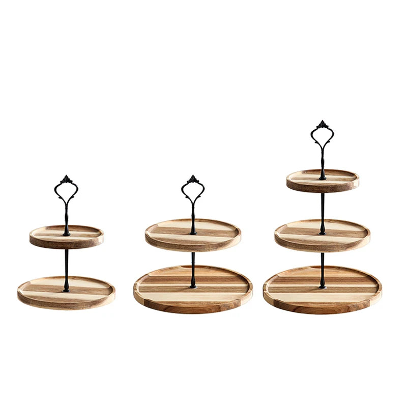 Double-Layer Wooden Cupcake Display Stand Tray