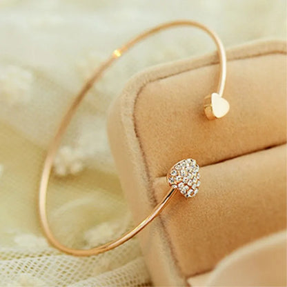 Women's Crystal Double Heart Cuff Bracelet