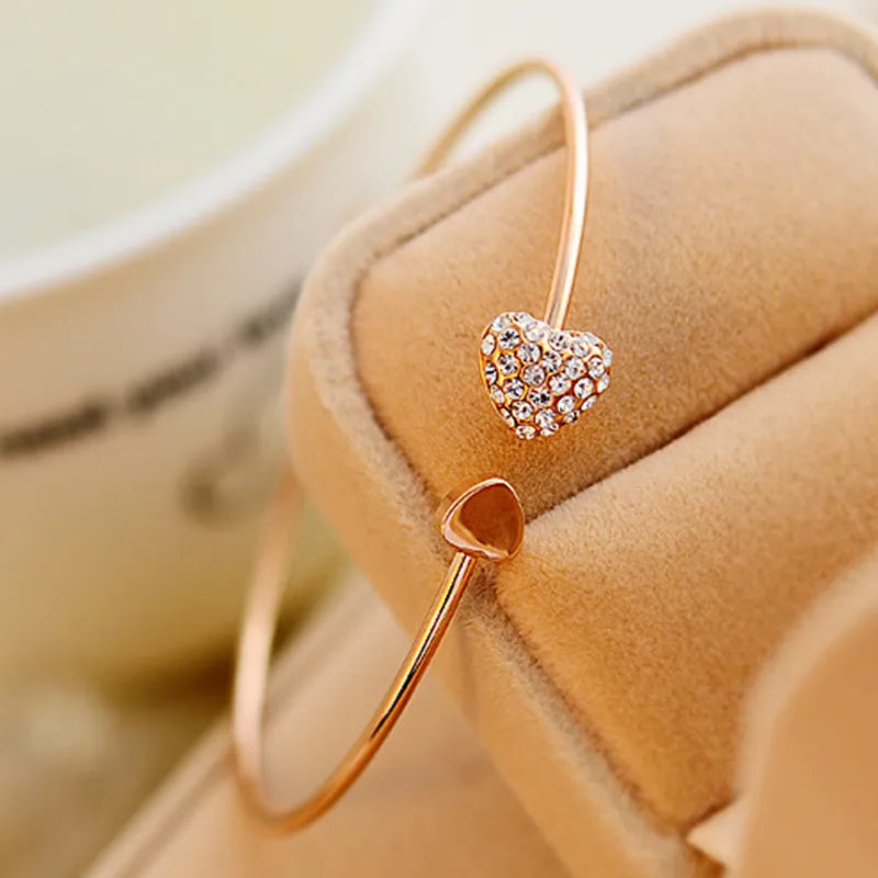 Women's Crystal Double Heart Cuff Bracelet