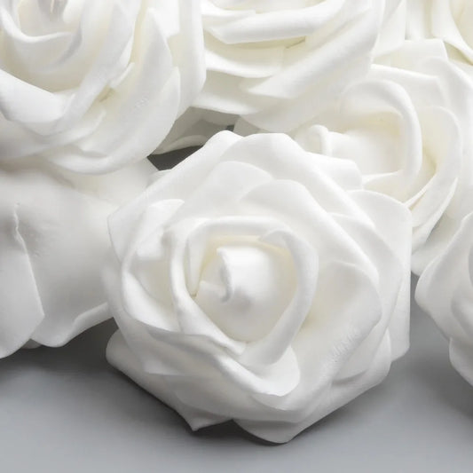 50pcs 6cm Artificial PE Foam White Roses for DIY Decoration