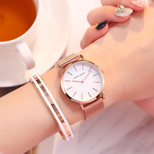 Rose Gold Mesh Women's Watch Set
