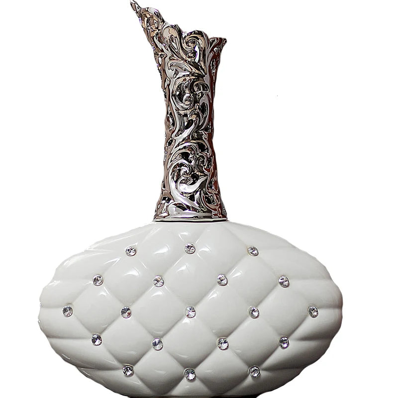 White Silver Diamond Ceramic Vase