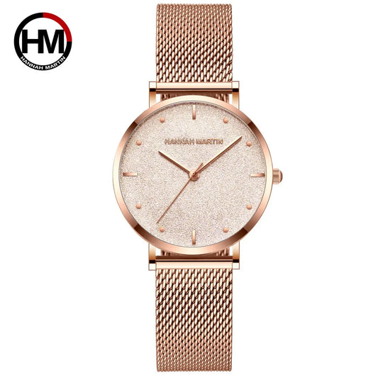 Women's Rose Gold Stainless Steel Mesh Quartz Waterproof Wristwatch