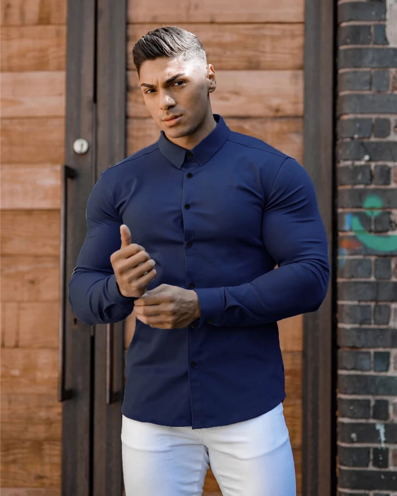 Super Slim Fit Long Sleeve Dress Shirt for Men
