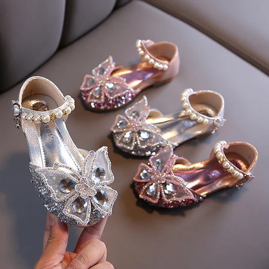 Kids Girls Sequin Lace Bow Shoes