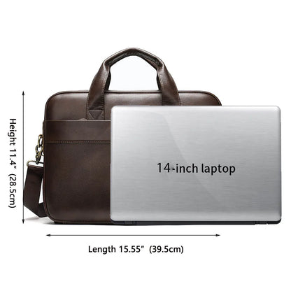 Genuine Leather Men's Briefcase for 14" Laptop