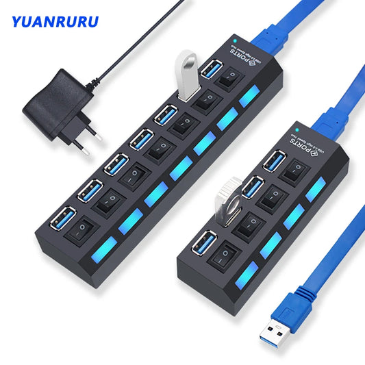 USB 3.0/2.0 Hub with Multiport Splitter and Power Adapter