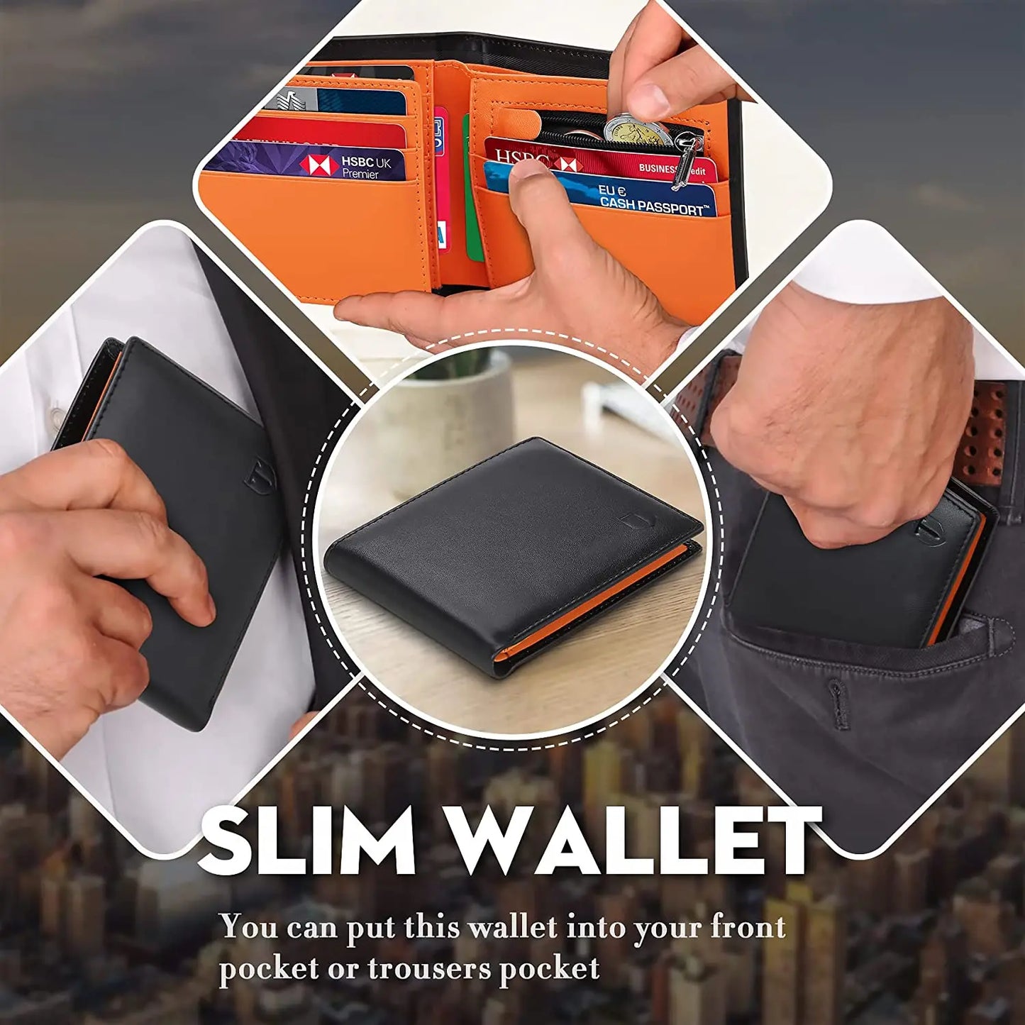 Men's Slim RFID Genuine Leather Wallet