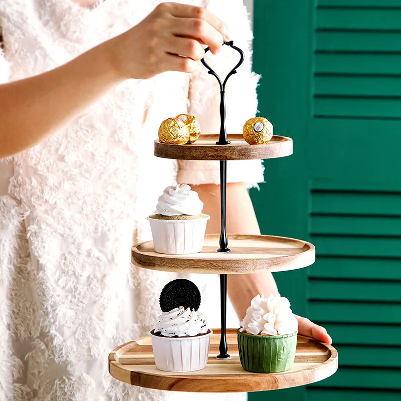Double-Layer Wooden Cupcake Display Stand Tray
