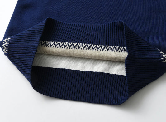 Kid's knitted Jacquard Round Neck Color Block Sweater