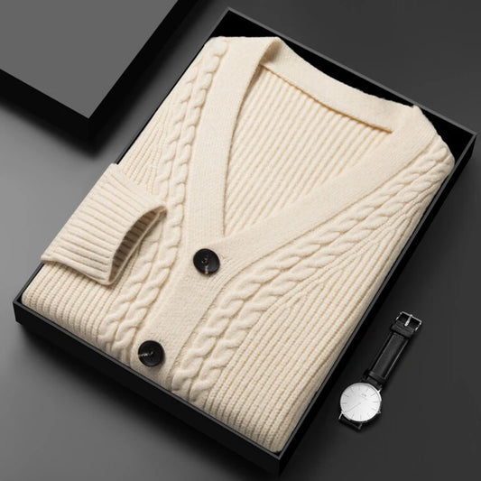 Men's Vertical Striped V-Neck Cardigan Sweater