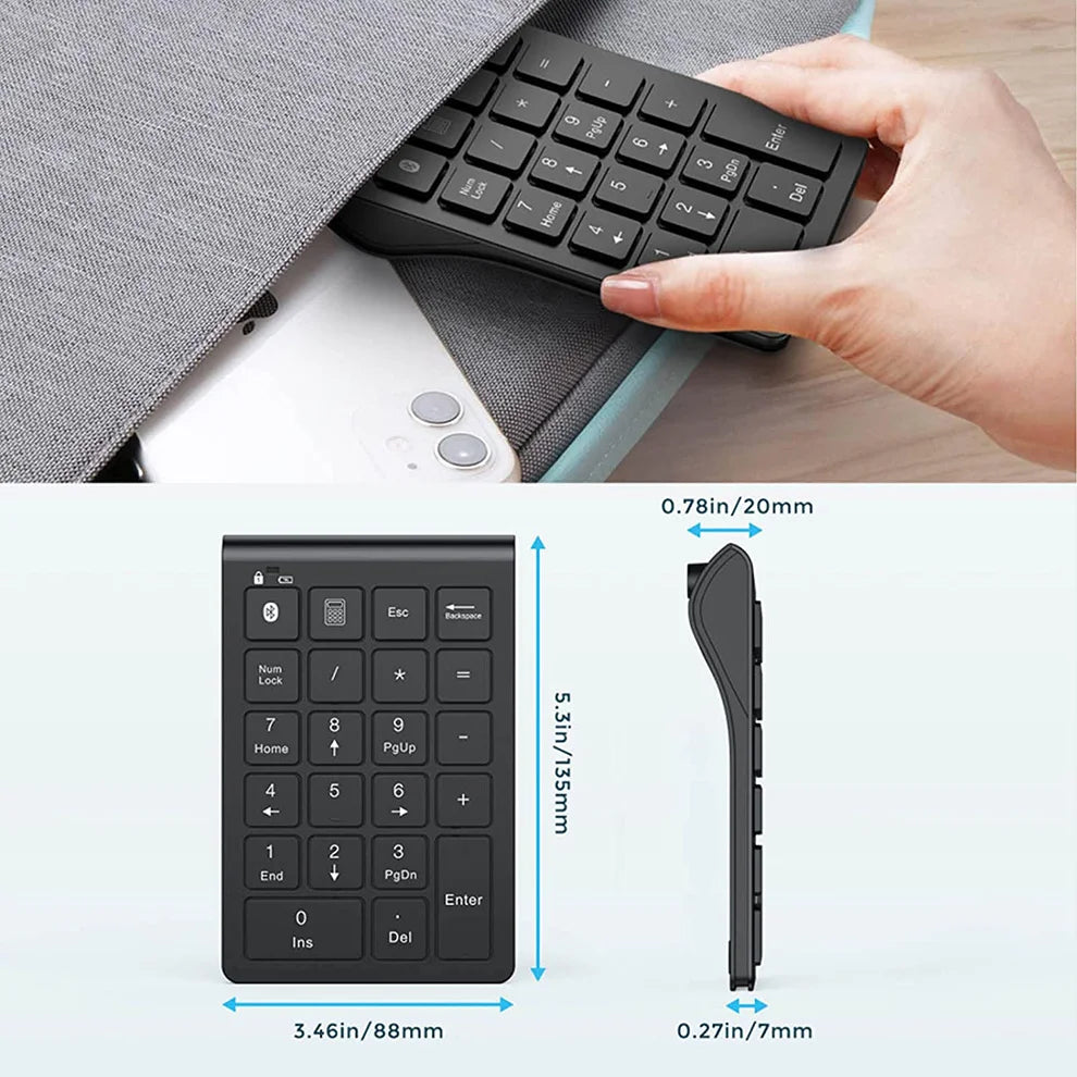 Wireless Rechargeable Bluetooth Numeric Keypad - Slim 22-Keys