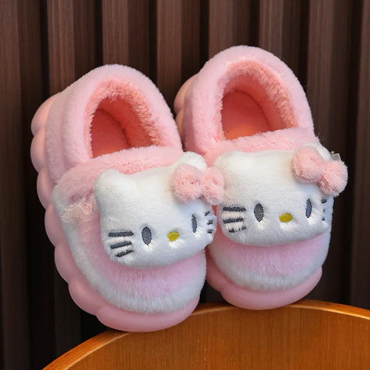 Kids' Winter Warm Fluffy Cartoon Slippers - Non-Slip Indoor Mules