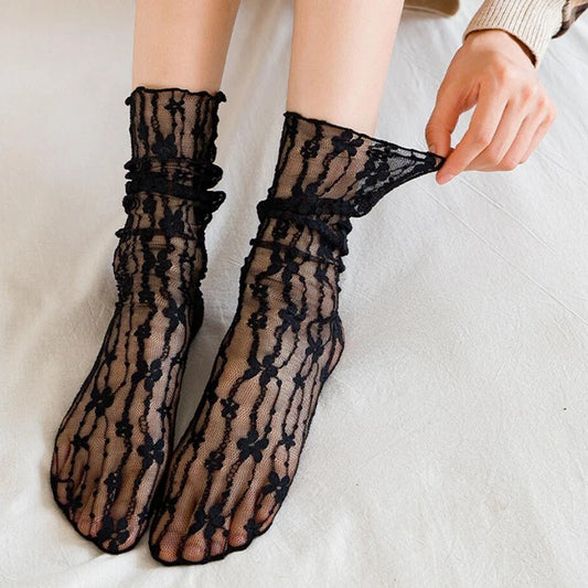 Harajuku Crew-Socken aus transparentem Netzstoff mit Spitze