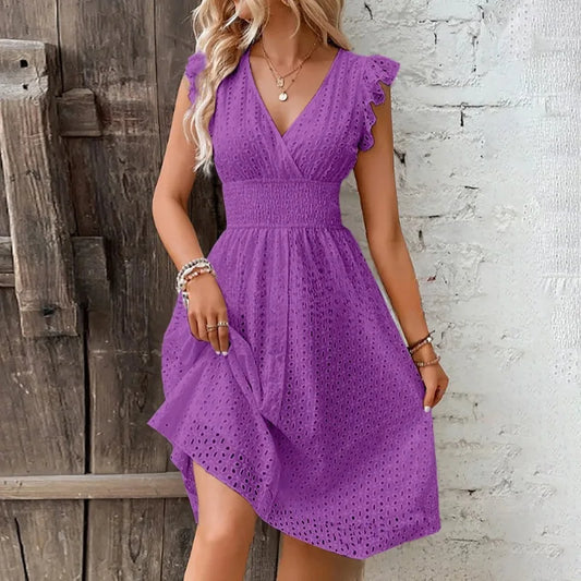 Schmales Midikleid aus Jacquard mit V-Ausschnitt und Spitze