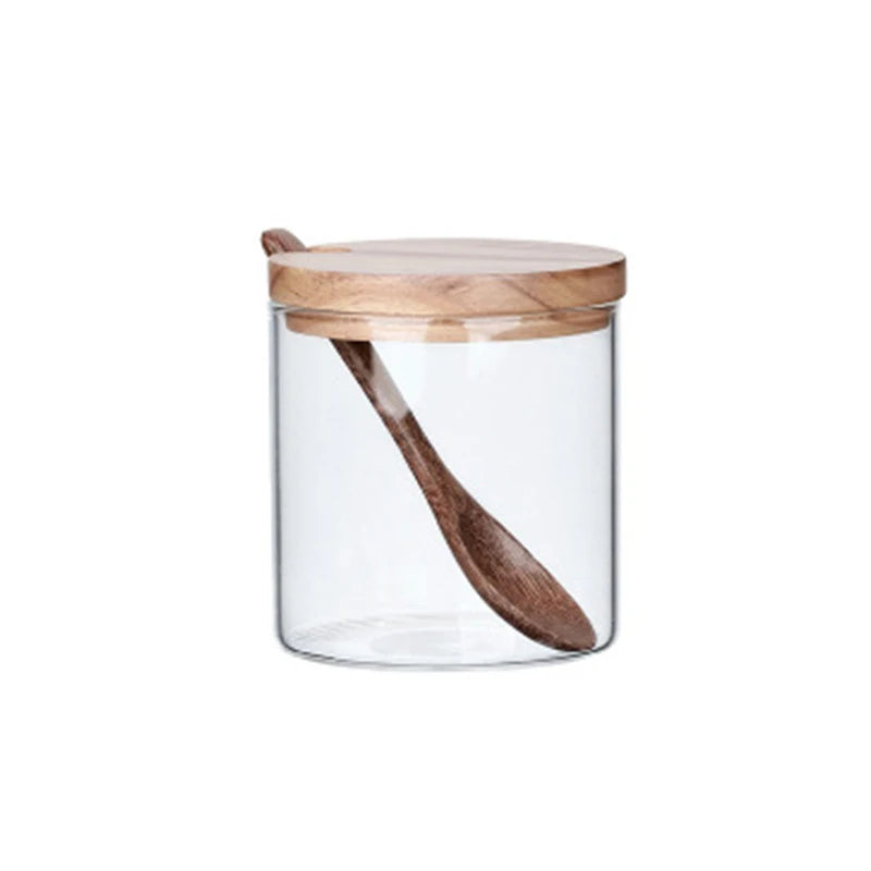 Wooden Lid Ceramic Seasoning Jars Set