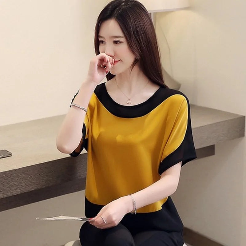 Chiffon Short Sleeve Women's Blouse Tops