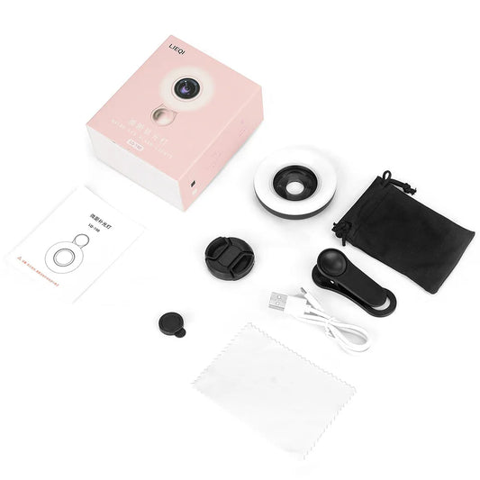 Mobile Lens -15X Macro Lens with LED Ring Flash Light - 2 in 1 HD Camera Lens for Smartphone Selfie Live Lamp Fill Light